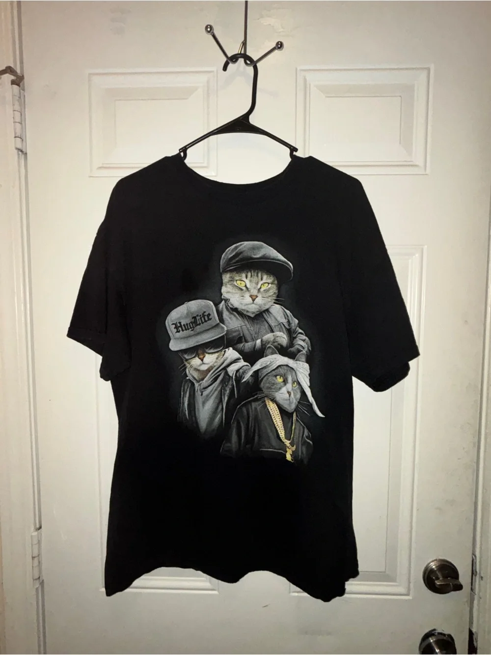 Black Cat Graphic Tee with Hip-Hop Cat Design